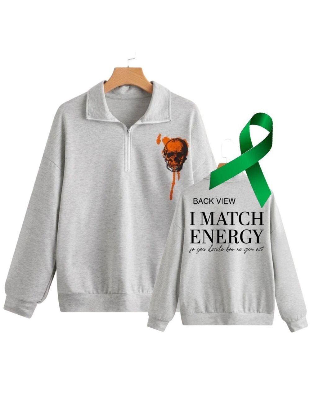 I Match Energy Mental Health quarter zip graphic pullover sweatshirt size small
